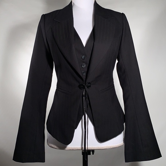 H&M Blazer with Detachable Vest Bell Sleeves Slit Pockets Fully Lined Size 4 - Picture 2 of 16